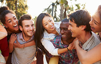 Group of happy young friends having fun.